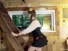 毛深い, 下着, アウトドア, 赤毛, スカートのぞき