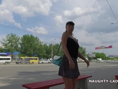 Naughty Russian Slut Lada - Upskirt flashing - Big tits outdoors on public