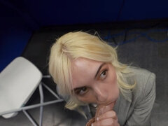 Blonde bimbo with small cans gets boned in the office