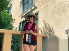 Shy girl flashes and fingers herself in public