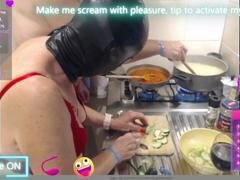 Naked cooking on webcam: juicy cucumber play in pussy