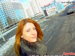 european red-haired pickedup and plowed on spycam