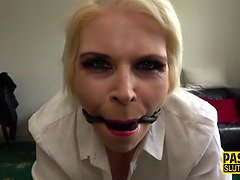 Throated and mouth jizzed sub gets paddled