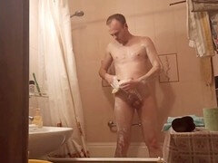 LanaTuls gets cleaned in the bath and takes a hard dildo