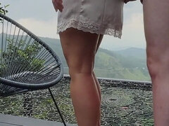 Chubby Secretary in Satin Dress Has Sex with Boss on Public Balcony - Projectfundiary