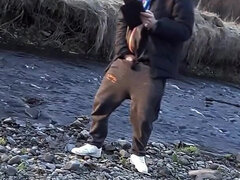 Enthousiasteling, Europees, Harig, Handbeurt, Masturbatie, Buiten, Mager, Alleen