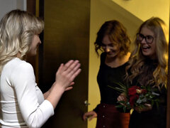 Brille, Gruppe, Absätze, Küssen, Küche, Lesbisch, Lingerie, Strümpfe