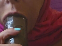 Arabisch, Grosser arsch, Blasen, Dildo, Frau, Brille, Masturbation, Ehefrau
