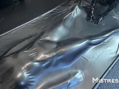 MistressAe Dominates Shannon Huxley in Latex Catsuit Vac Bed BDSM Scene