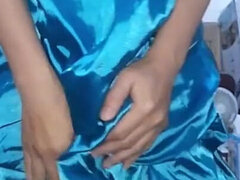 Asian Crossdresser Satin Shiny Ruffle Dress Cumshot
