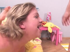 Grote lul, Sperma shot, Diep in de keel, Sperma in gezicht, Handbeurt, Hd, Tiener