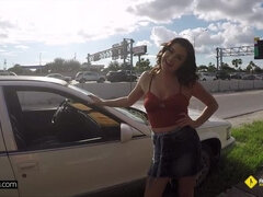 Samantha gets her car repaired in exchange for a mechanic suck and fuck