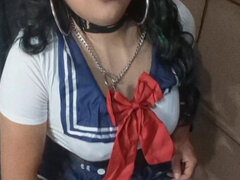 Anal, Fait maison, Fille latino, Solo, Jarretelles, Tatouage, Uniforme