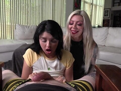 Slut Training - POV Blowjob threesome with fake tits MILF and youn natural bunette