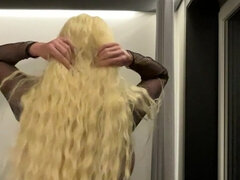 아마추어, 큰 가슴, 금발의, 팬티호스, 혼자