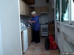 Busty blonde grandma spreads legs for a stranger