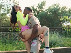 Cute BBC stranger fucks my coochie standing up outdoors