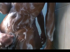 Couple with Huge Shemale Cock Jerks off Together in the Bath Before Cumming Together