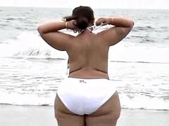 Bbw stor vacker kvinna, Strand, Bikini