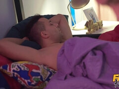 English teen gets shared by older man in wild threesome with squirting orgasm