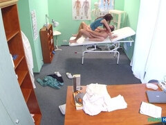 Leie, Blasen, Hundestellung, Fingern, Lecken, Krankenschwester, Büro, Uniform