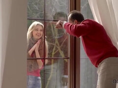 Excited blonde comes to lover's house to be fucked