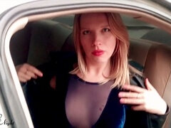 Car pussy, big tits, pussy orgasm
