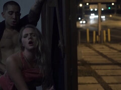 Blonde babe seduced and fucked outdoors in a shady neighborhood