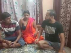 Horny Indian wife shared by small dick husband - creampie sex with friends!