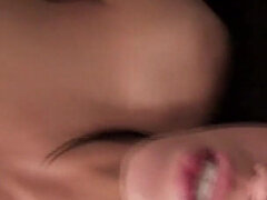 Brunette Babe Fingers Cock on Leather Sofa