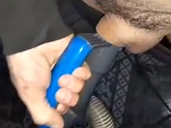 I get sucked into a vacuum cleaner and I stroke my dick on my pussy