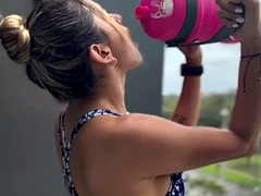 Latina takes a shower after the gym