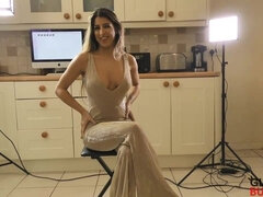 Buxom dark-haired, Alexa Campbell is toying with her fat orbs, in front of the camera