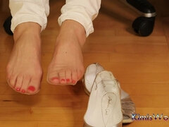 Silver Peeptoe Slingbacks & Sheer Nude Nylons - Footplay & Shoeplay