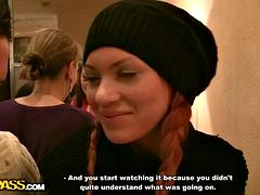 Redhead slut in public toilet fuck