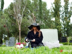 Dude in a mask fucks juicy and busty hottie from behind