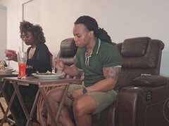 Amateur ebony gives sloppy head, sucks balls and blows big black cock