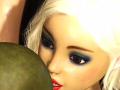 Hot sex with alien. A sexy blonde has crazy fuck with a green alien in a spaceship