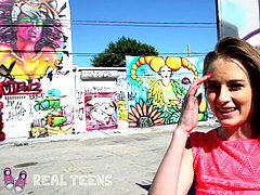 Real teens - art schoolgirl Kyler Quinn gives a point of view outdoor bj