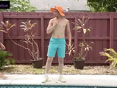 Mayara Lopes gets horny for her pool boy's hard cock and takes a facial cumshot