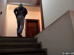 Old blonde women pleases young cocks
