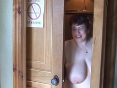 화장실, 오랄섹스, 사정 샷, 유럽인, 독일인, 나이든, 자연의 가슴, 복고풍의