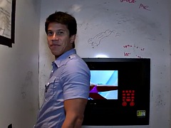 Fooled straight Asian dude gets gloryhole gay oral