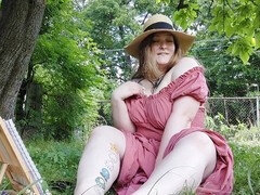 POV picnic date with redhead Cherrybanks teasing and showing off her big boobs and feet