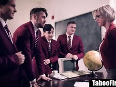 Mature teacher blackmailed & gangbanged by students