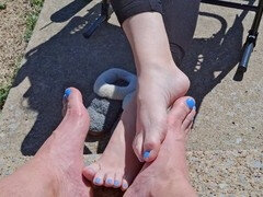 Flirty footsie game in public while showing off our pedicured toes