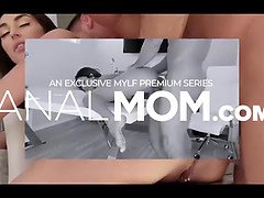 Horny Blonde Cougar With Enormous Fake Tits Lets Her Step Grandson Enjoy Them First
