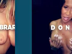 Tussi, Grosse titten, Blasen, Braunhaarige, Spermaladung, Handjob, Pov, Titten