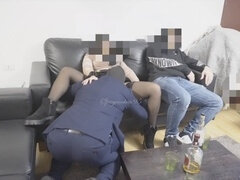 Cheating wife in stockings satisfies her kinks with her husband's best friend while he rests