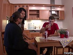 フェラチオ, 茶髪の, 浮気する, チン, 淫乱熟女, 母, 義母, フェラする